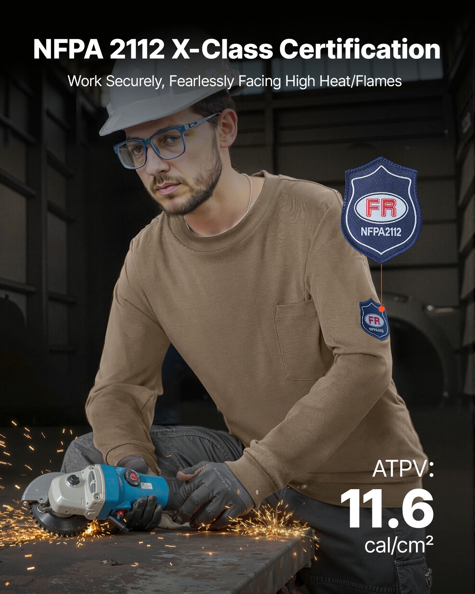 VEVOR FR Shirts, Flame Resistant Long Sleeve Clothing Lightweight 7 oz Breathable Cotton, Men's Fire Retardant Work Shirt with Pre-shrink Treatment & Pocket, for Welders,Electricians,Gray XL