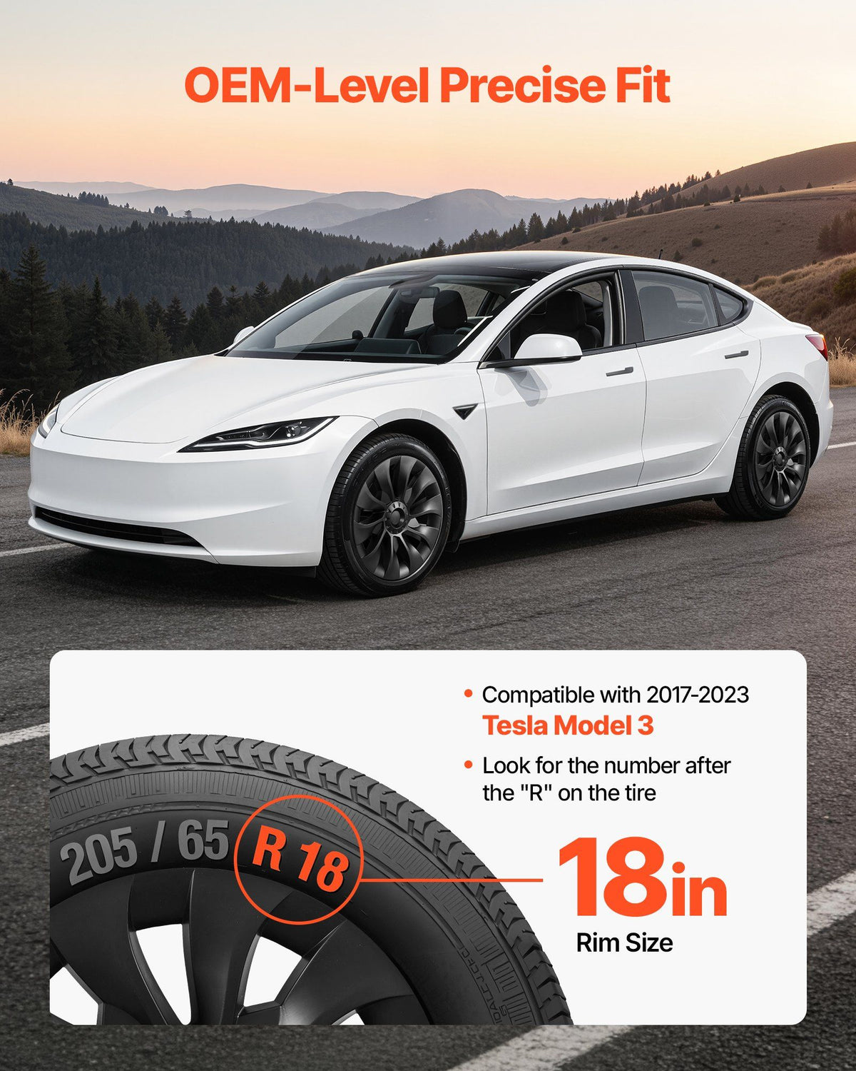 Hubcaps Wheel Covers for 2017-2023 Tesla Model 3, 18 Inch Set of 4 Wheel Rim Cover Hubcaps OEM Style Replacement, R18 Size Snap On Car Hub Caps, Premium 10-Spoke ABS Tire Rim Caps, Matte Black