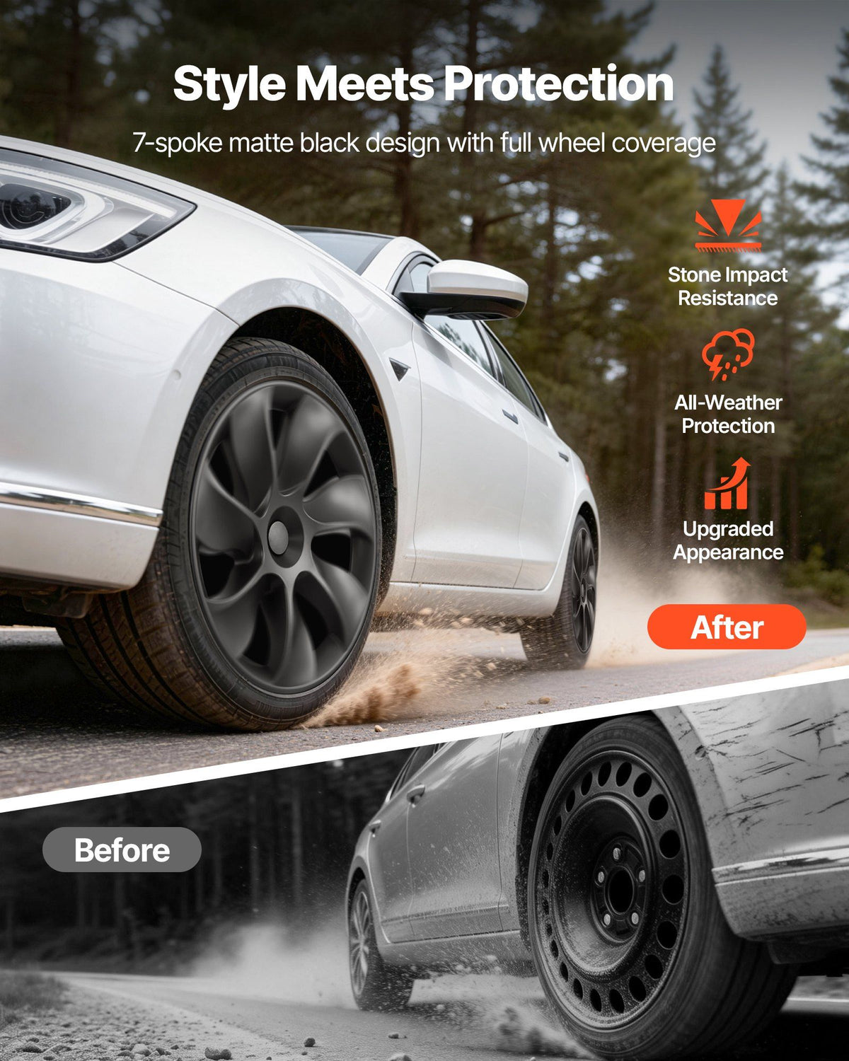 Hubcaps Wheel Covers for 2021-2024 Tesla Model Y, 19 Inch Set of 4 Wheel Rim Cover Hubcaps OEM Style Replacement, R19 Size Snap On Car Hub Caps, Premium 7-Spoke ABS Tire Rim Caps, Matte Black