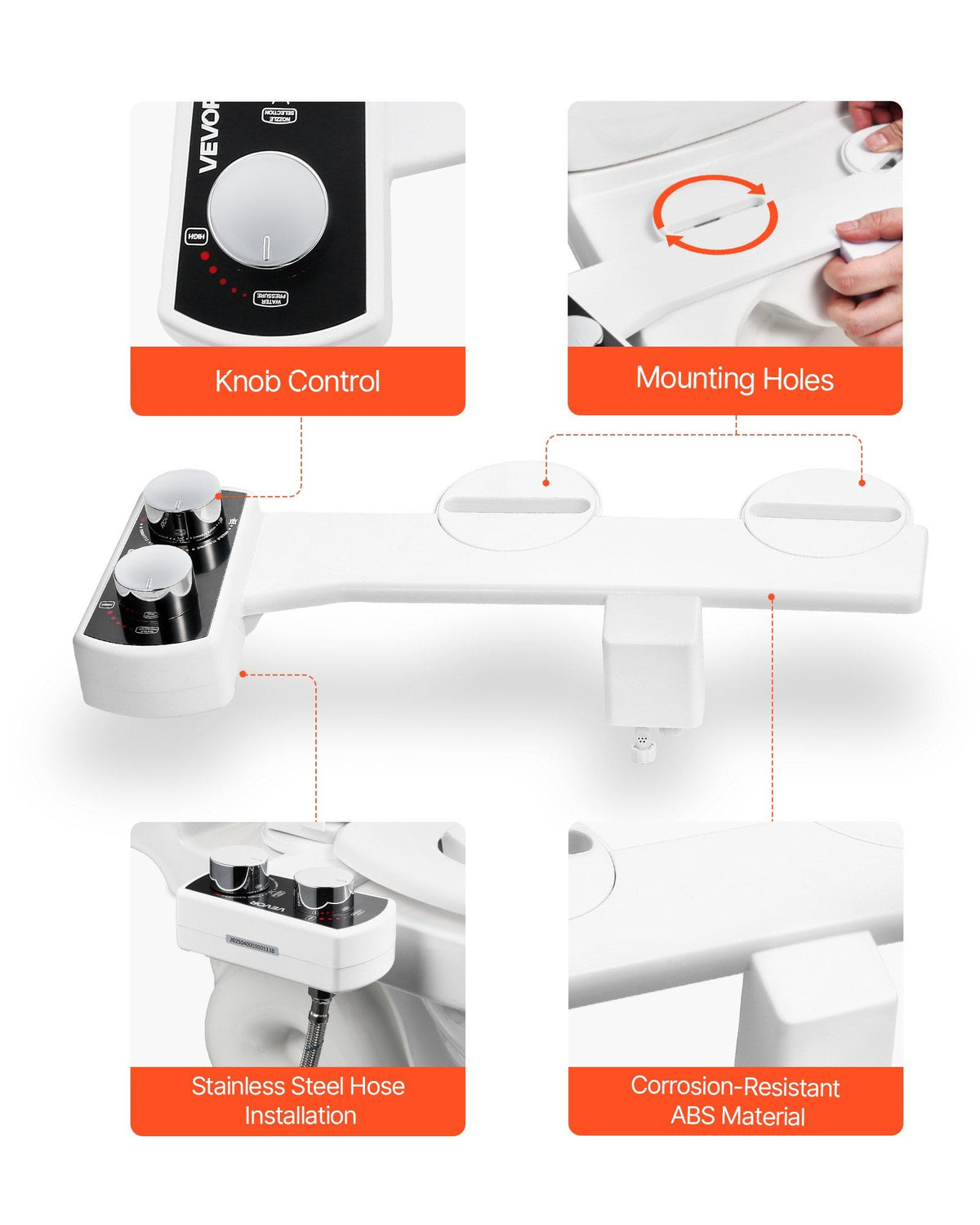 Bidet Attachment for Toilet, Non-Electric Bidet Toilet Seat Attachment - Dual Retractable Nozzles, Adjustable Water Pressure,  Easily Installed Cold Water Sprayer for Rear Feminine Wash, White