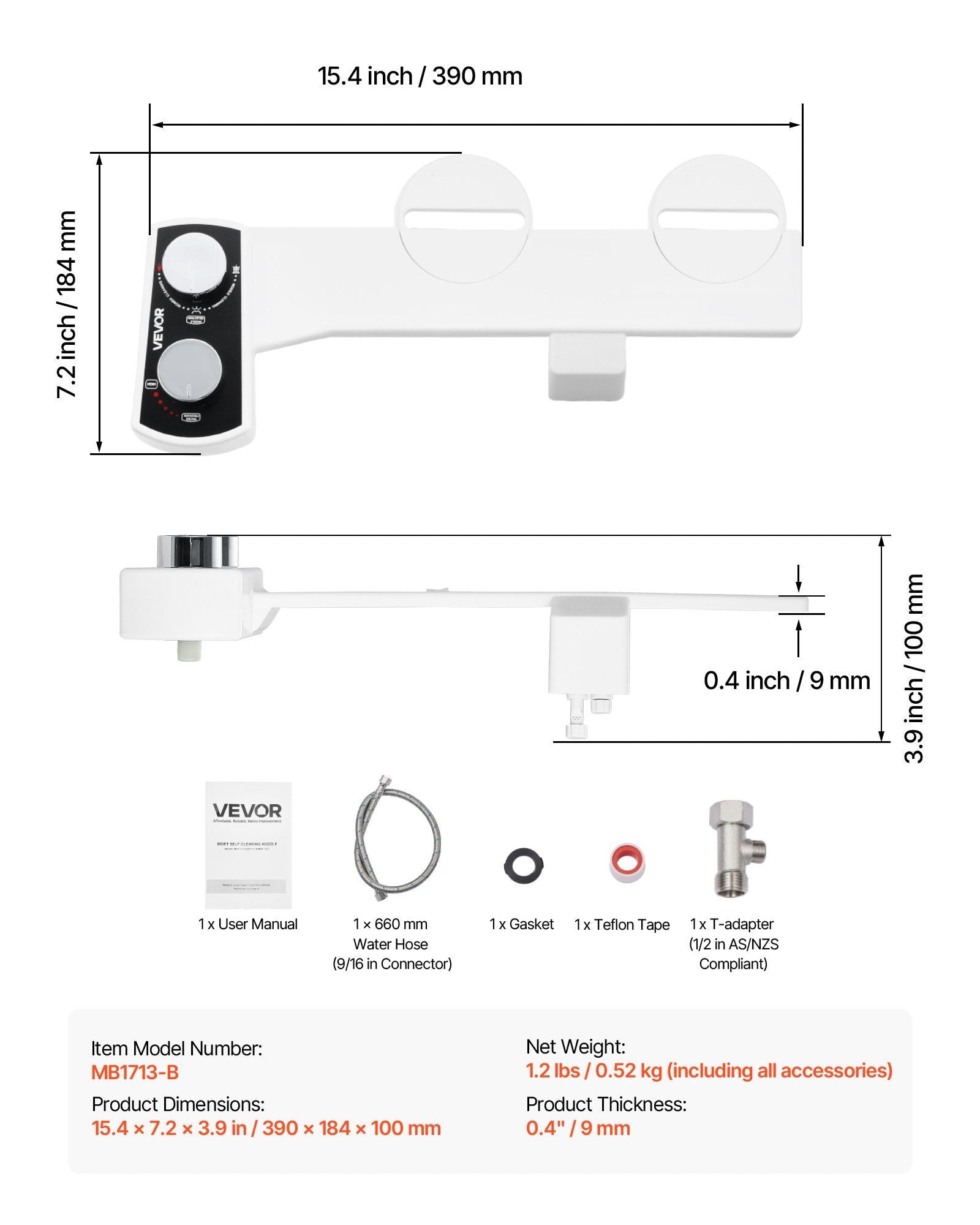 Bidet Attachment for Toilet, Non-Electric Bidet Toilet Seat Attachment - Dual Retractable Nozzles, Adjustable Water Pressure,  Easily Installed Cold Water Sprayer for Rear Feminine Wash, White