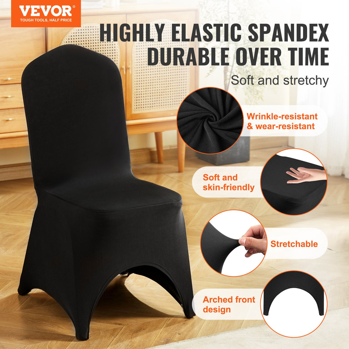 VEVOR 50 PCS Black Chair Covers Polyester Spandex Stretch Wedding Party Banquet