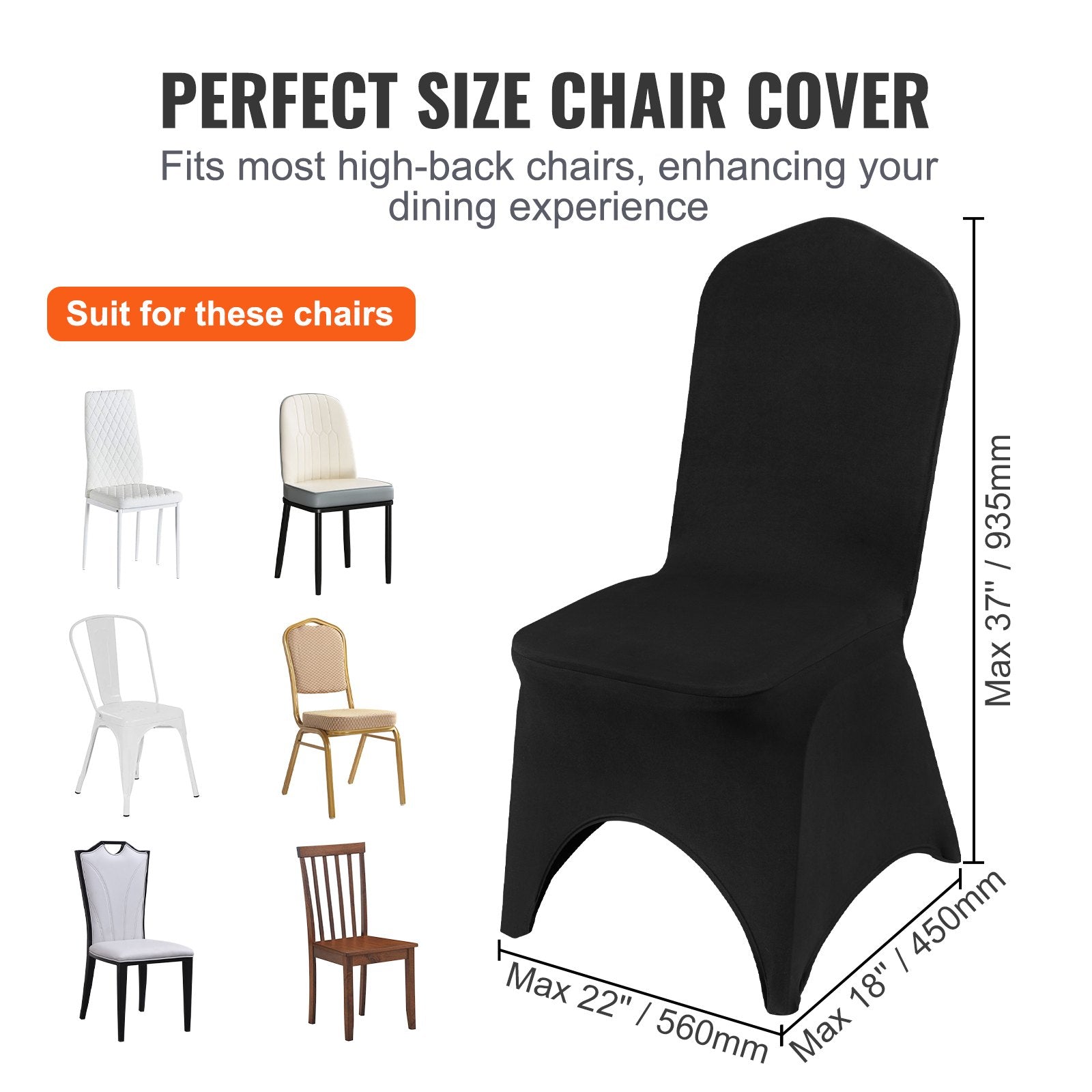 VEVOR 50 PCS Black Chair Covers Polyester Spandex Stretch Wedding Party Banquet