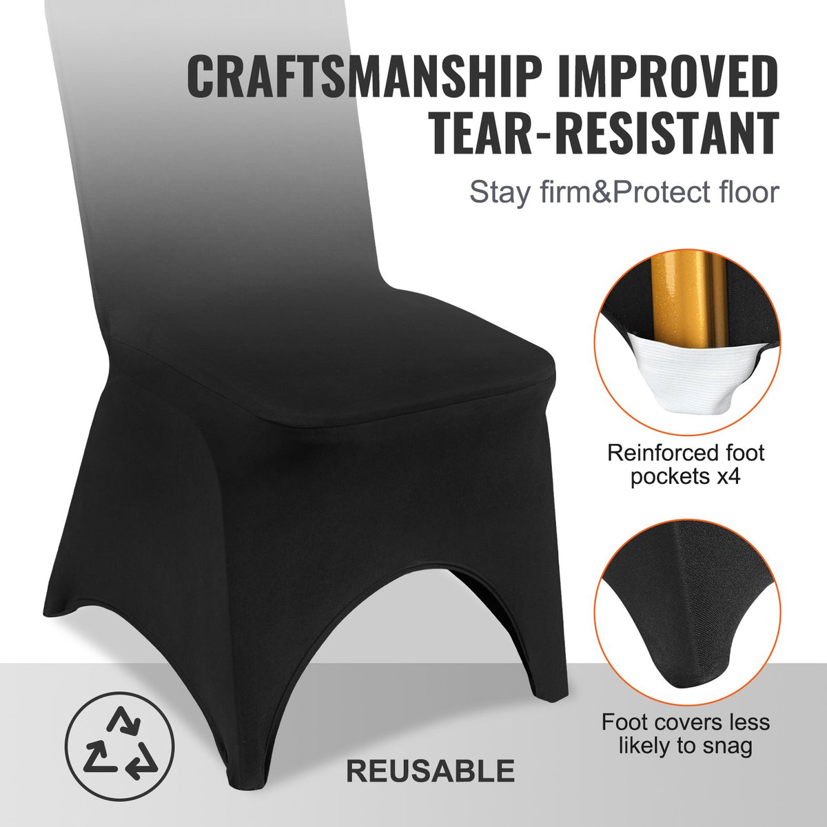 VEVOR 50 PCS Black Chair Covers Polyester Spandex Stretch Wedding Party Banquet