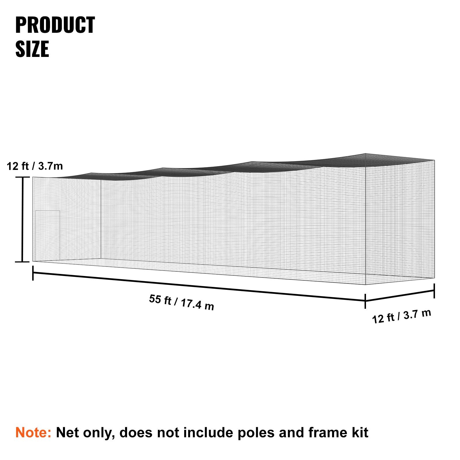 VEVOR Baseball Batting Netting, Professional Softball Baseball Batting Hitting Training Net, Practice Portable Pitching Cage Net with Door & Carry Bag, Heavy Duty Enclosed PE Netting,1676CM (NET ONLY)
