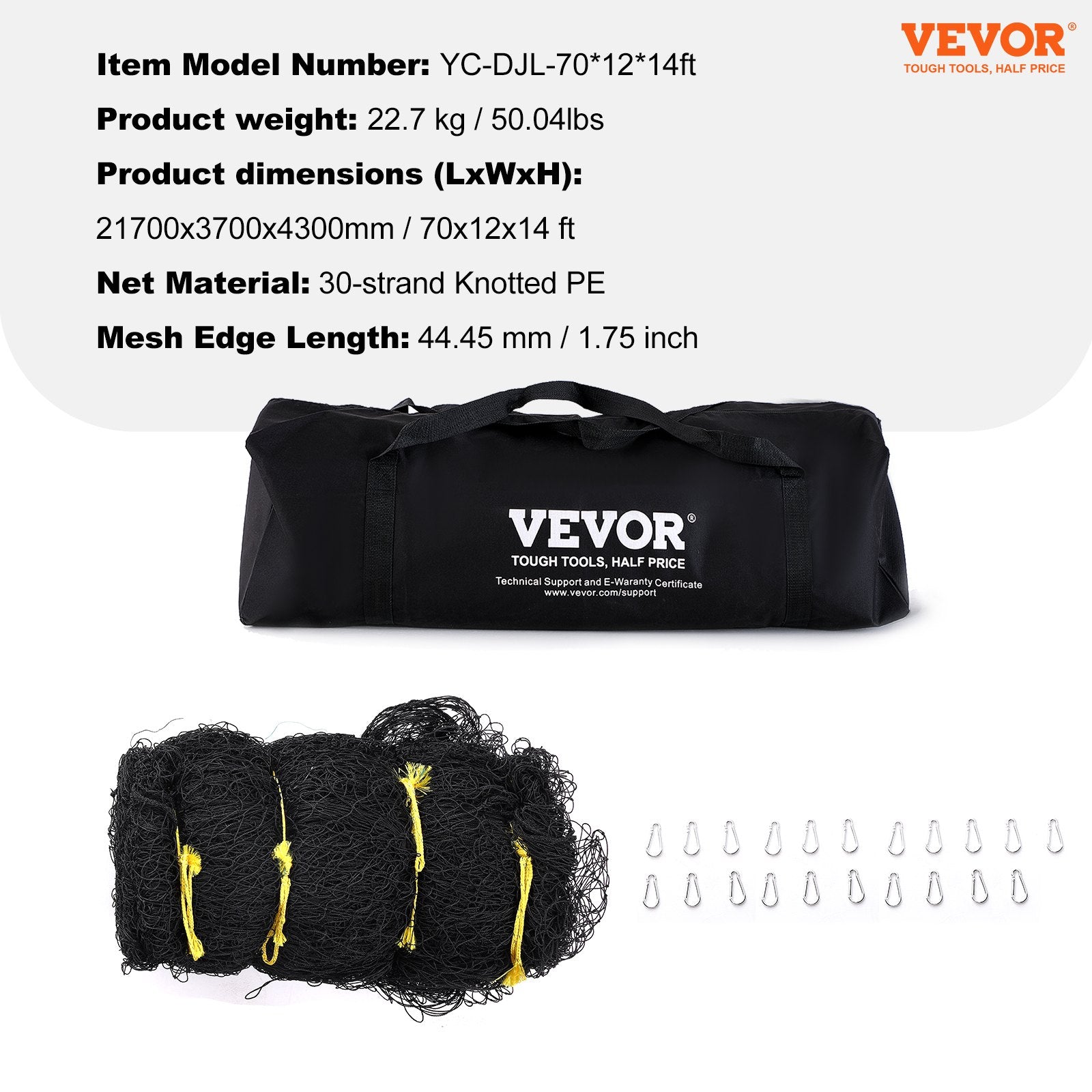 VEVOR Baseball Batting Netting, Professional Softball Baseball Batting Hitting Training Net, Practice Portable Pitching Cage Net with Door & Carry Bag, Heavy Duty Enclosed PE Netting,2133CM (NET ONLY)