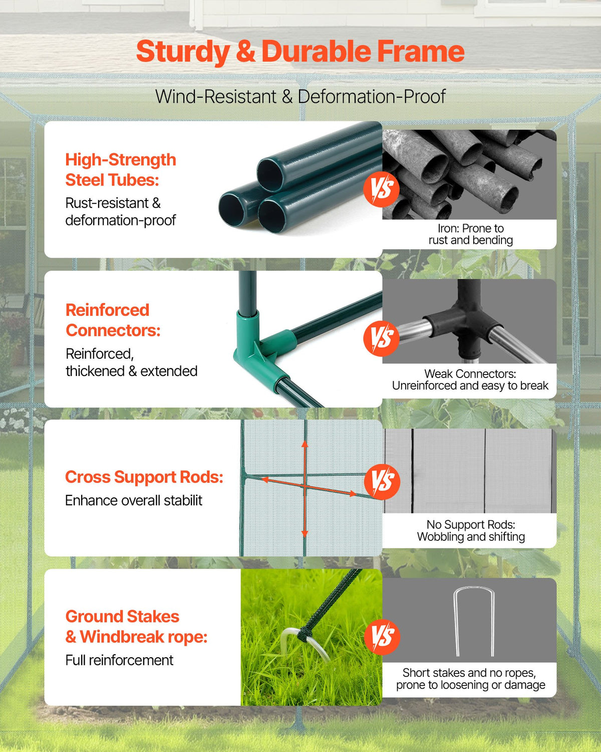 VEVOR Crop Cage, 2.9 x 1.94 x 1.94 m Plant Protection Tent with Zippered Door, Wind-Resistant Tall Crop Cage, Easy to Install, Outdoor Raised Bed Cover, Tomato Plant Netting for Garden Patio Lawn