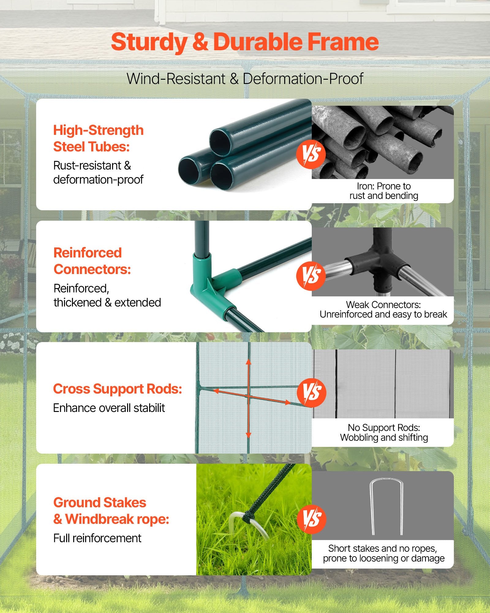 VEVOR Crop Cage, 2.9 x 1.94 x 1.94 m Plant Protection Tent with Zippered Door, Wind-Resistant Tall Crop Cage, Easy to Install, Outdoor Raised Bed Cover, Tomato Plant Netting for Garden Patio Lawn