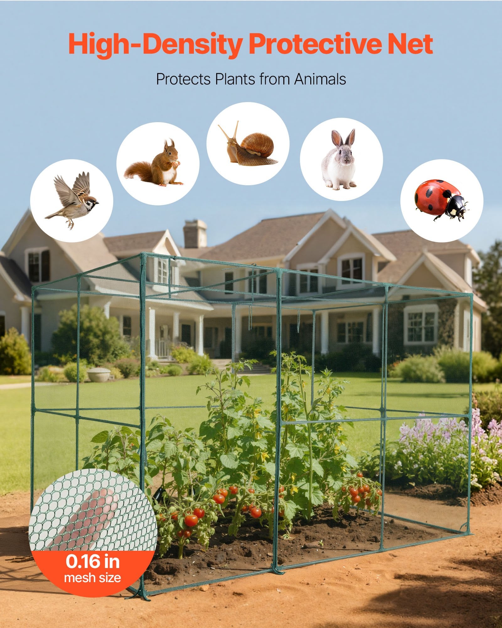 VEVOR Crop Cage, 2.9 x 1.94 x 1.94 m Plant Protection Tent with Zippered Door, Wind-Resistant Tall Crop Cage, Easy to Install, Outdoor Raised Bed Cover, Tomato Plant Netting for Garden Patio Lawn