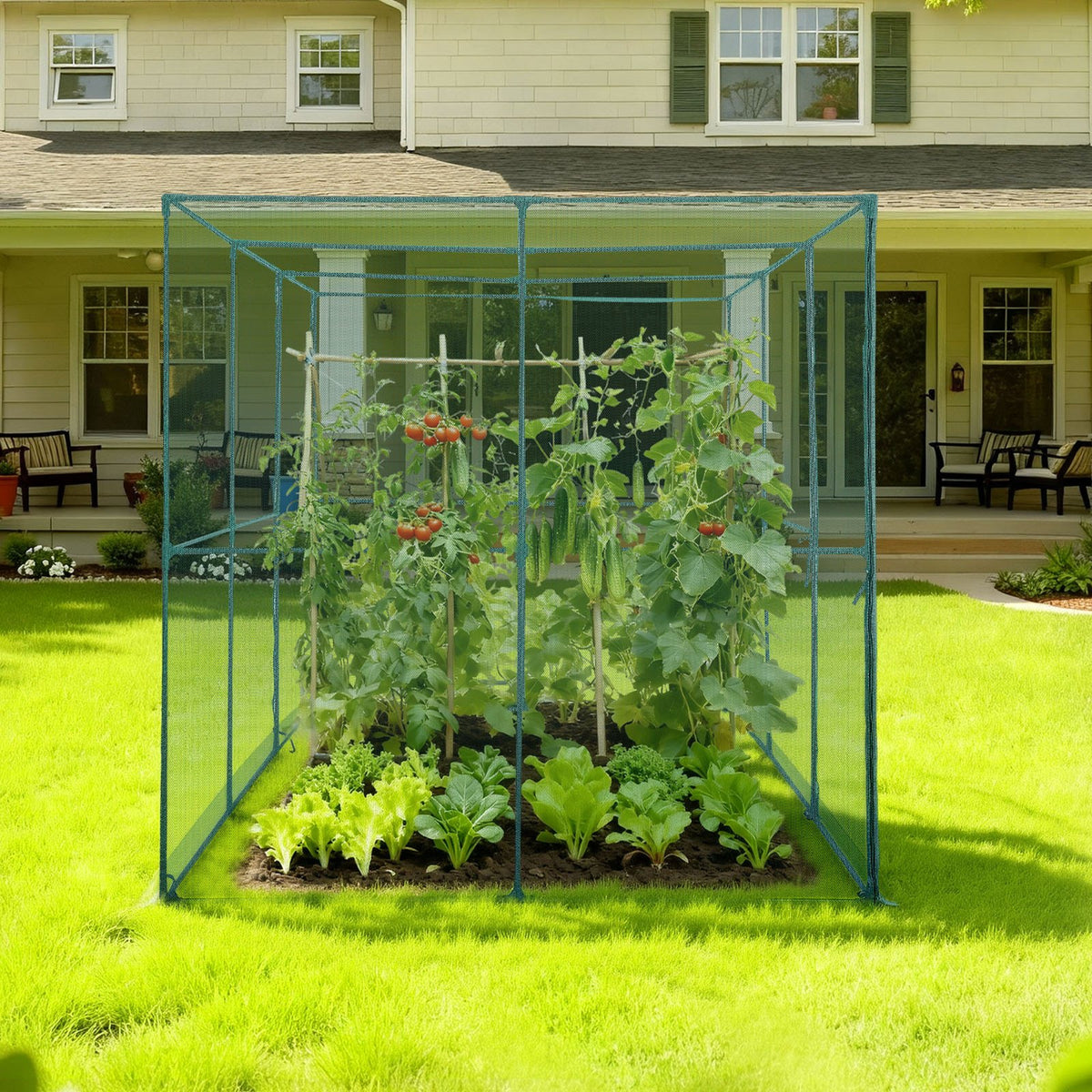VEVOR Crop Cage, 2.9 x 1.94 x 1.94 m Plant Protection Tent with Zippered Door, Wind-Resistant Tall Crop Cage, Easy to Install, Outdoor Raised Bed Cover, Tomato Plant Netting for Garden Patio Lawn