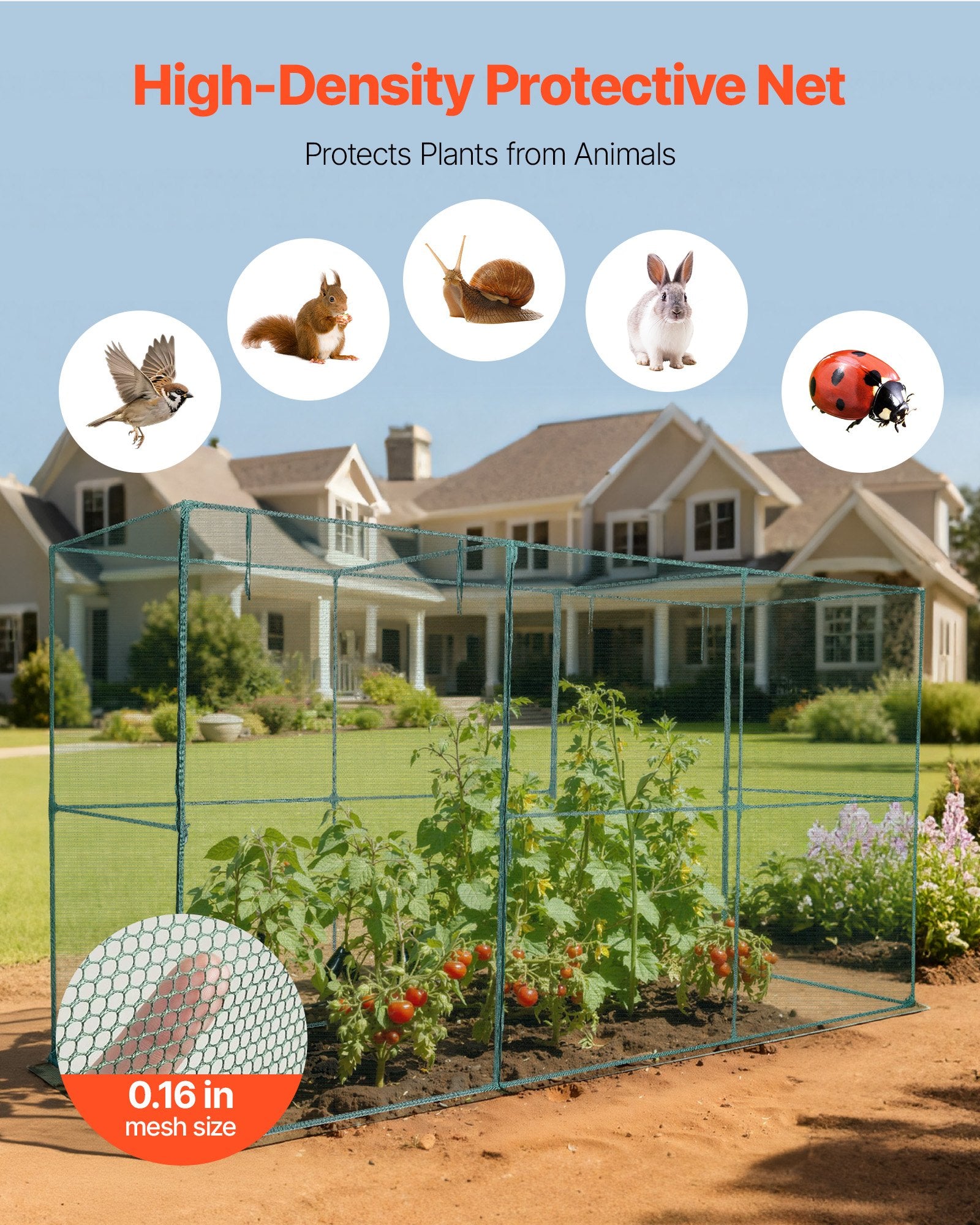 VEVOR Crop Cage, 3.56 x 1.2 x 1.94 m Plant Protection Tent with Zippered Door, Wind-Resistant Tall Crop Cage, Easy to Install, Outdoor Raised Bed Cover, Tomato Plant Netting for Garden Patio Lawn