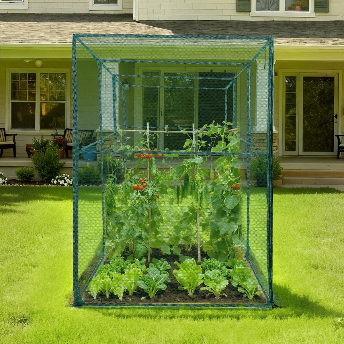 VEVOR Crop Cage, 3.56 x 1.2 x 1.94 m Plant Protection Tent with Zippered Door, Wind-Resistant Tall Crop Cage, Easy to Install, Outdoor Raised Bed Cover, Tomato Plant Netting for Garden Patio Lawn