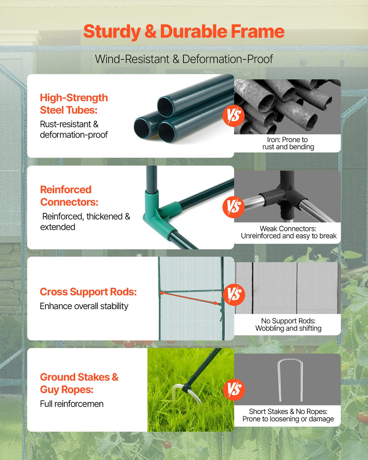 VEVOR Crop Cage, 2.39 x 1.2 x 1.8 m Plant Protection Tent with Zippered Door, Wind-Resistant Tall Crop Cage, Easy to Install, Outdoor Raised Bed Cover, Tomato Plant Netting for Garden Patio Lawn