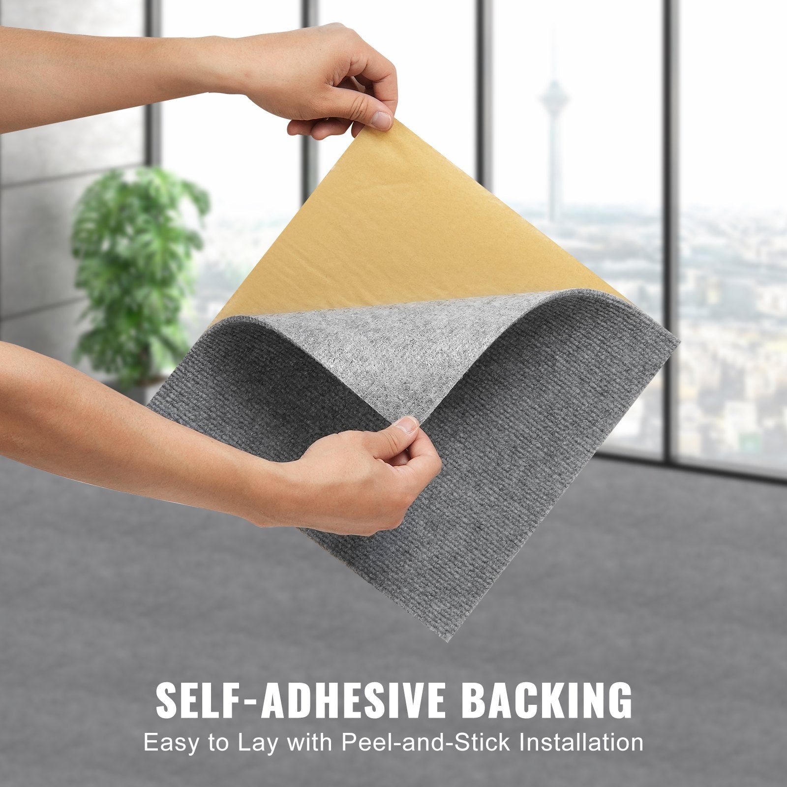 VEVOR Carpet Tiles Peel and Stick, Squares Self Adhesive Carpet Floor Tile, Soft Padded Carpet Tiles, Easy Install DIY for Bedroom Living Room Indoor Outdoor (12 Tiles, Light Gray)