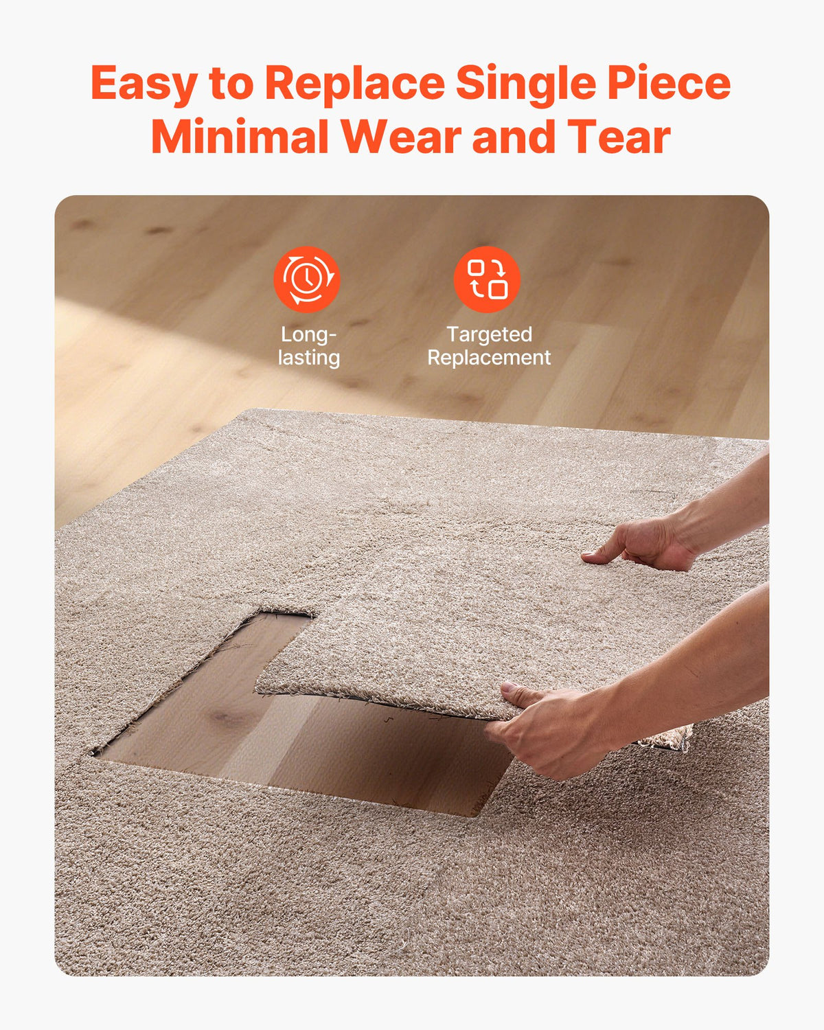 VEVOR Carpet Tiles 457x457 mm, 10 Pack Carpet Square Rug Detachable & Damage-free, Self Adhesive Home Floor Soft Plush Padded for 2.1㎡ Coverage, Easy DIY for Living Room & Bedroom, Light Brown