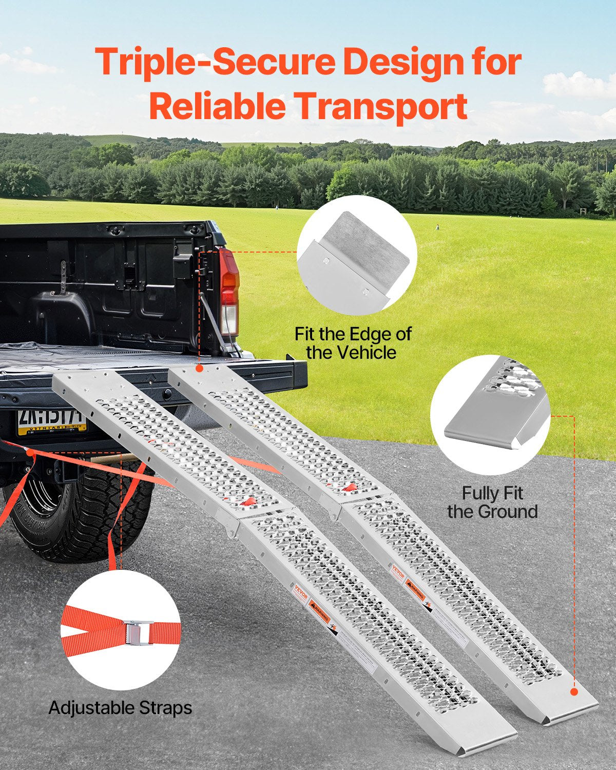 VEVOR Steel Ramps, 1000 lbs, 2Pcs Heavy-duty Ramps with Wider Ramp Surface, Universal Stable Loading Ramp with Handles, Fit for ATV, UTV, Motorcycle, Electric Bicycle, etc.