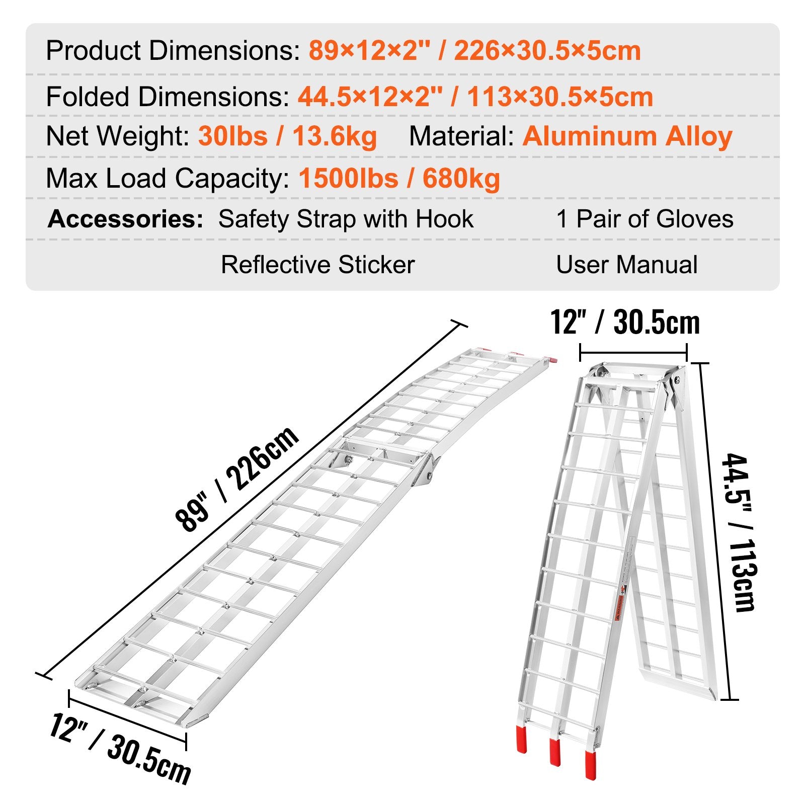 VEVOR Aluminum Ramp 1500 LBS Foldable Loading Ramps for Pickup Trucks Bed 2 PCS