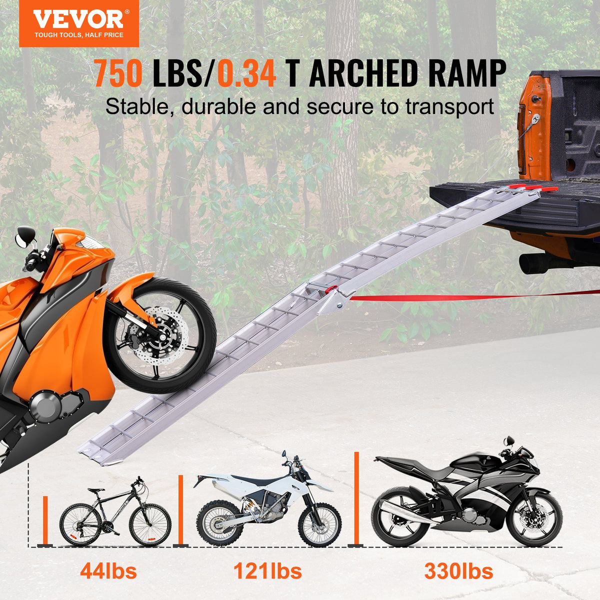 VEVOR Aluminum Ramp 750 LBS Foldable Loading Ramps for Pickup Trucks Bed 1 Piece
