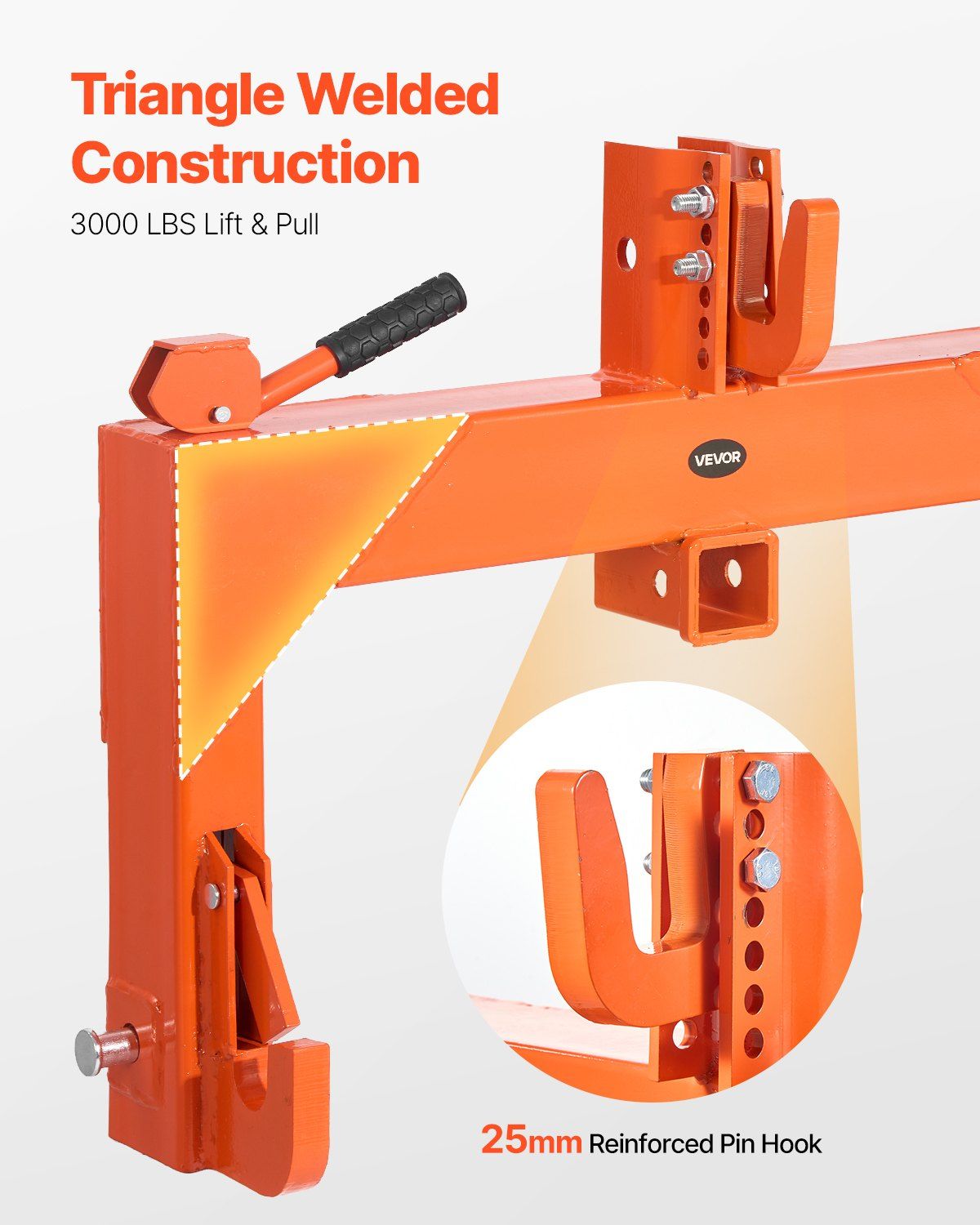 3-Point Quick Hitch with 2 in Receiver, 3000 Lbs Lift Capacity, 3-Pt Hitch with 5 Level Adjustable Bolt, Adaptation to Category 1 & 2 Tractor, Heavy Duty 3 Point Attachments, Orange