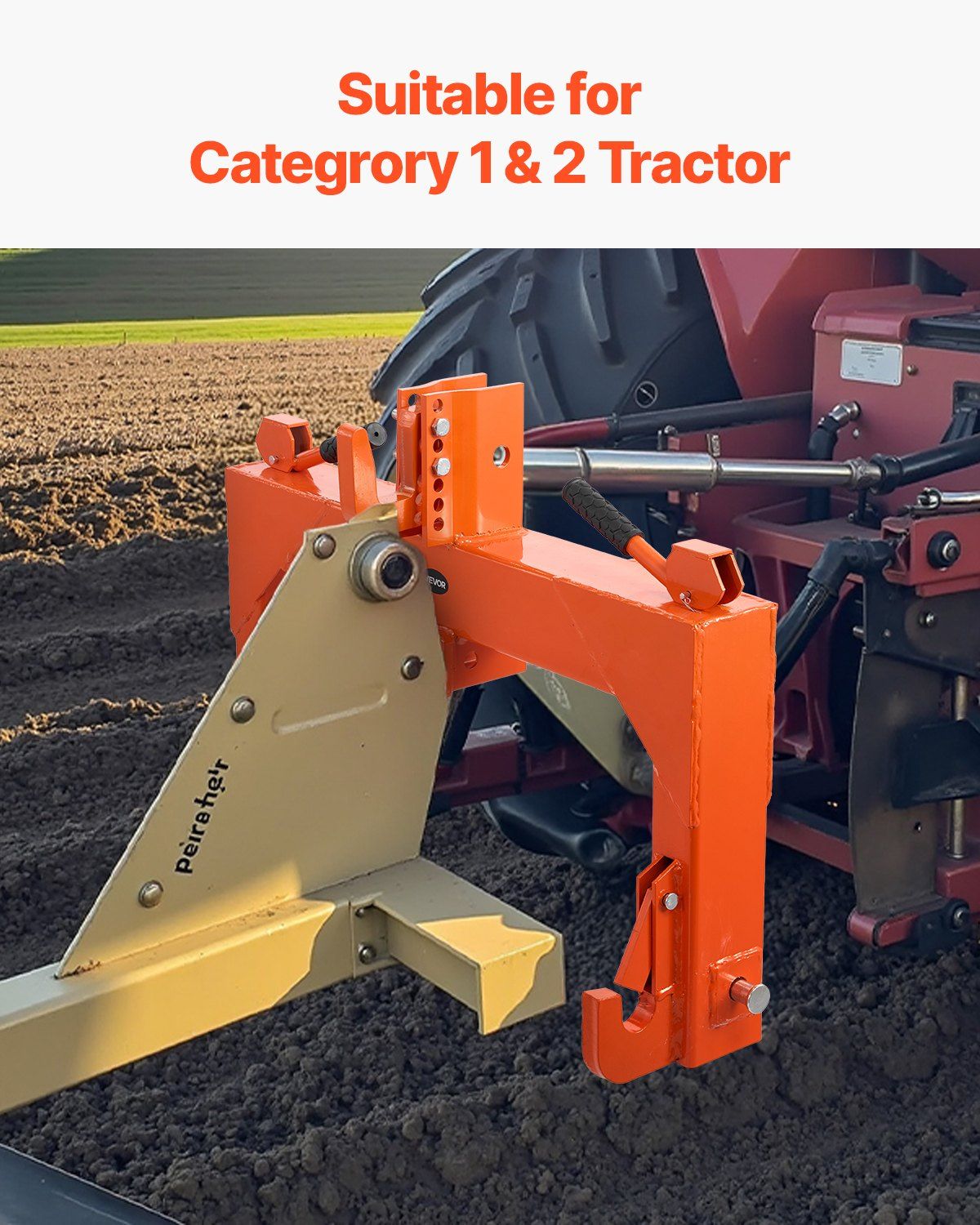 3-Point Quick Hitch with 2 in Receiver, 3000 Lbs Lift Capacity, 3-Pt Hitch with 5 Level Adjustable Bolt, Adaptation to Category 1 & 2 Tractor, Heavy Duty 3 Point Attachments, Orange