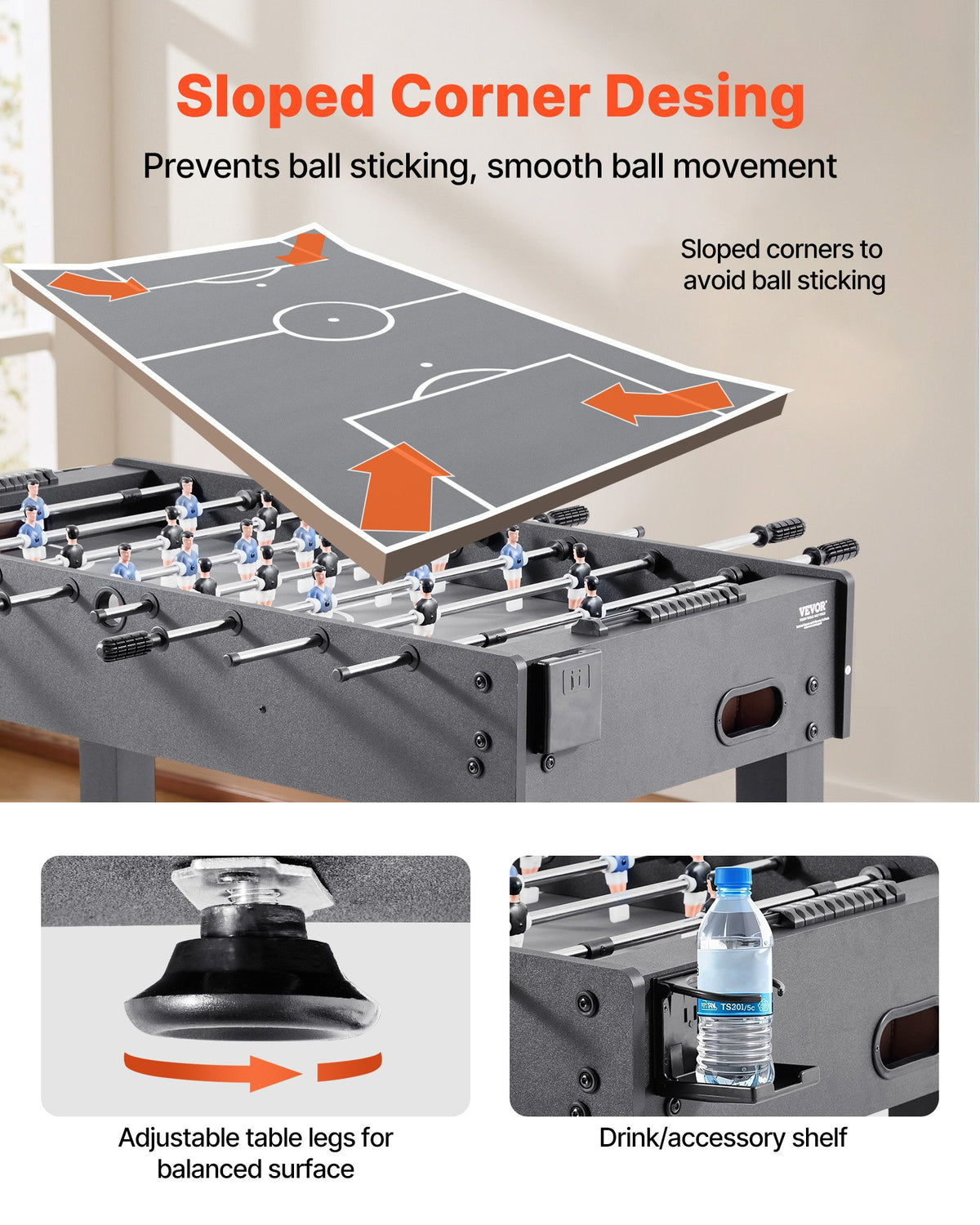 VEVOR Foosball Table, 121 cm Standard Size Table, Indoor Full Size Foosball Tables for Home, Family, and Game Room, Durable Soccer Set, Includes 2 Balls, Score Keeper, and 2 Cup Holders