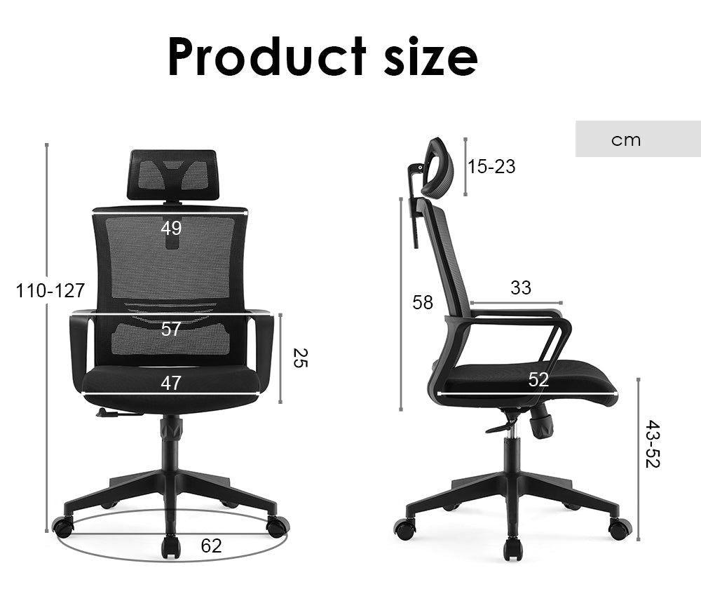 Office chair high back ergonomic swivel computer gaming chair black - Grey