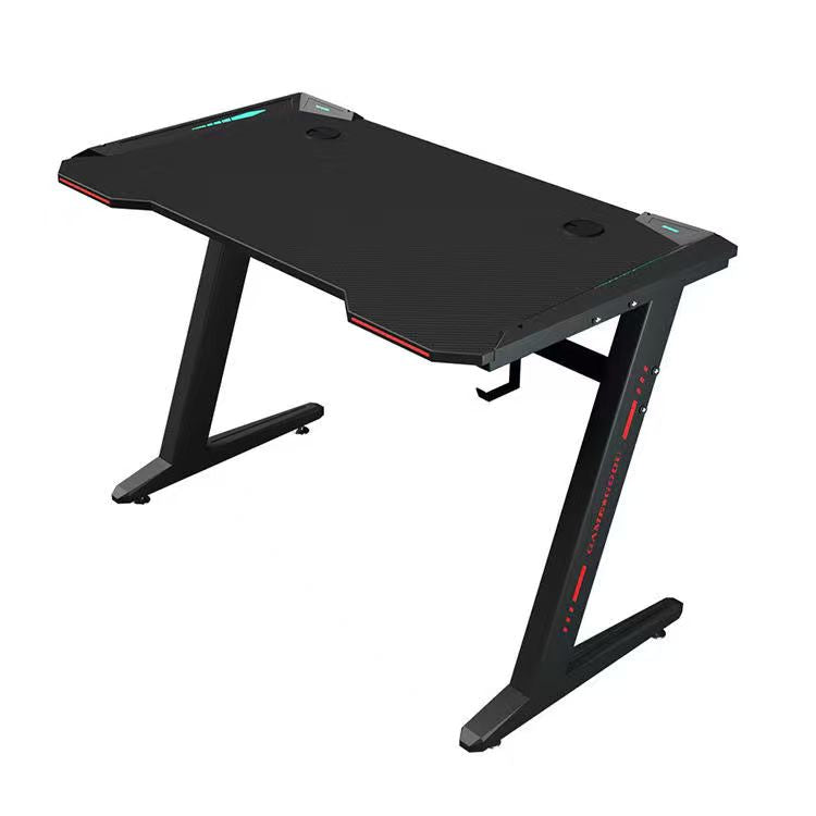 Gaming Desk with LED Lights Computer Desk Z Shaped Desk - Red