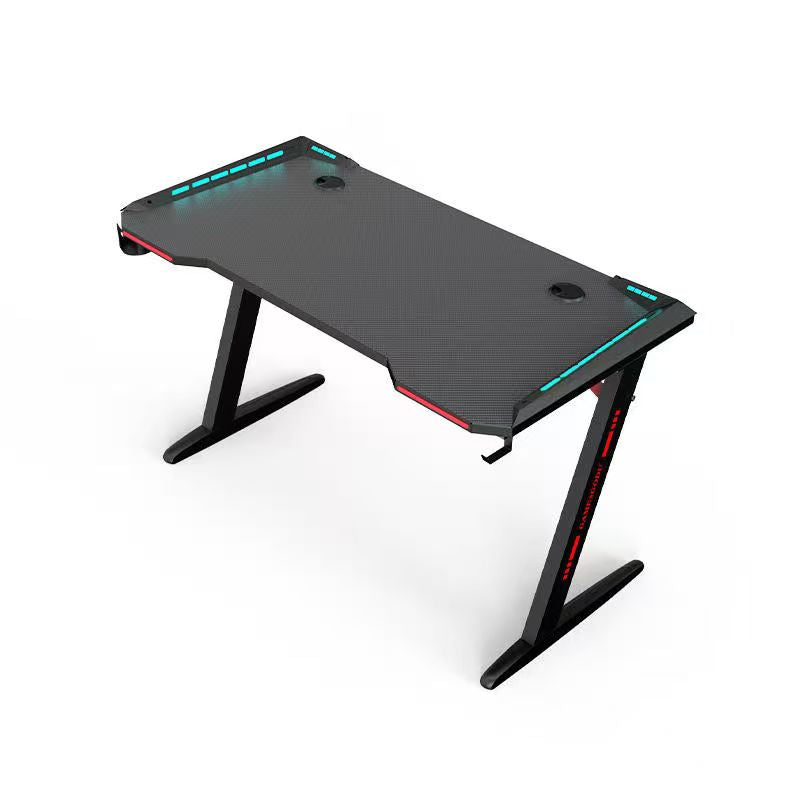 Gaming Desk with LED Lights Computer Desk Z Shaped Desk - Black