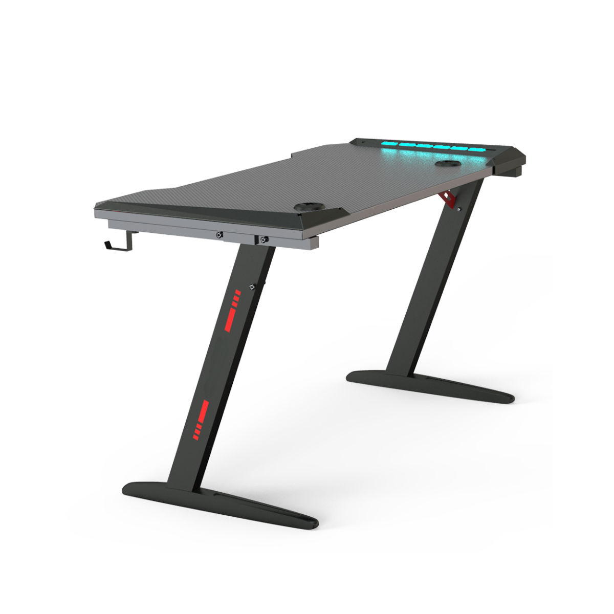 Gaming Desk with LED Lights Computer Desk Z Shaped Desk - Black