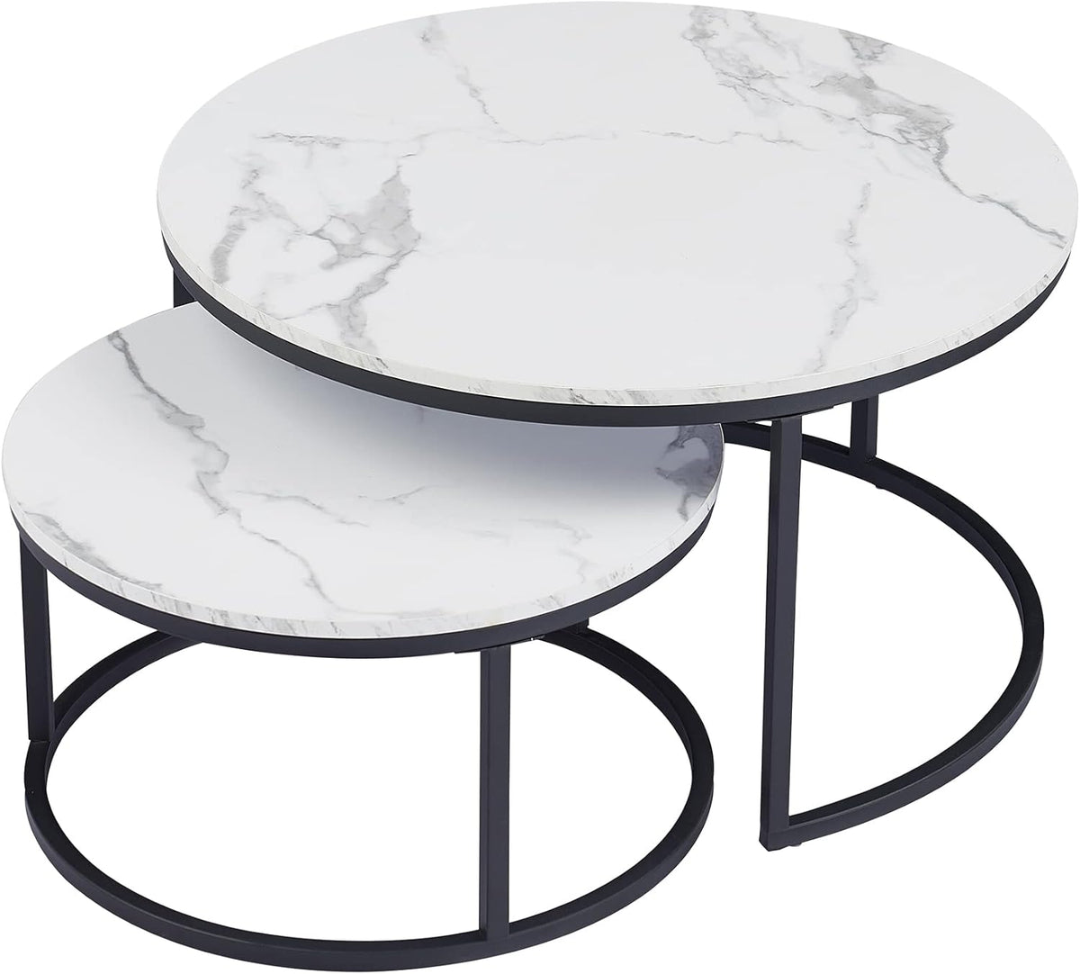 Nesting Coffee Table Faux Marble Small Round Coffee Tables - Black