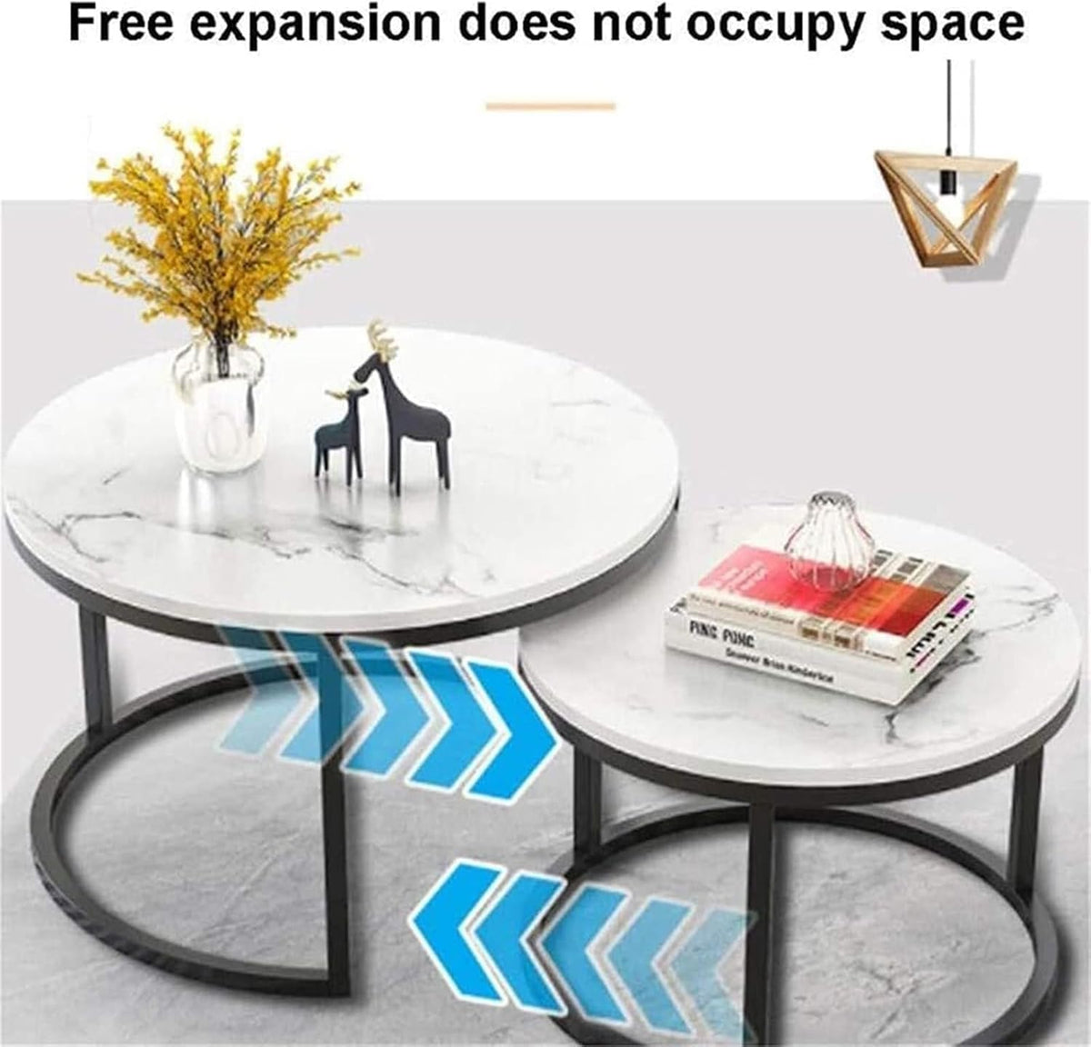 Nesting Coffee Table Faux Marble Small Round Coffee Tables - Black