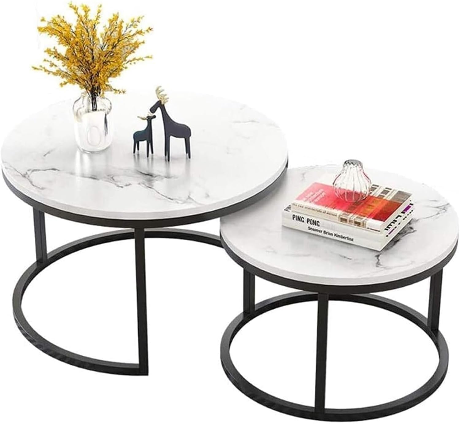 Nesting Coffee Table Faux Marble Small Round Coffee Tables - White