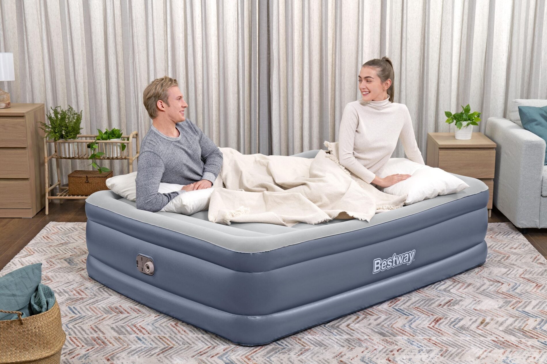 Bestway 2.03m x 1.52m x 51cm Tritech Air Inflatable Mattress Queen Built-in AC Pump