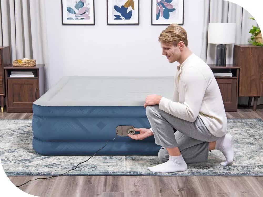 Bestway 2.03m x 1.52m x 46cm Fortech Snugable Top Air Inflatable Mattress Queen Built-in AC Pump