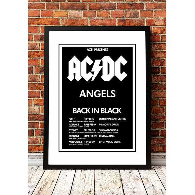 AC/DC / The Angels (Angel City) 'Back In Black' Australian Tour Poster 1981- Framed A4