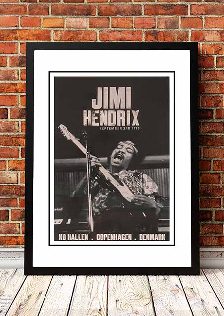 Jimi Hendrix 'KB Hallen' Copenhagen, Denmark Poster 1970 - Framed A2
