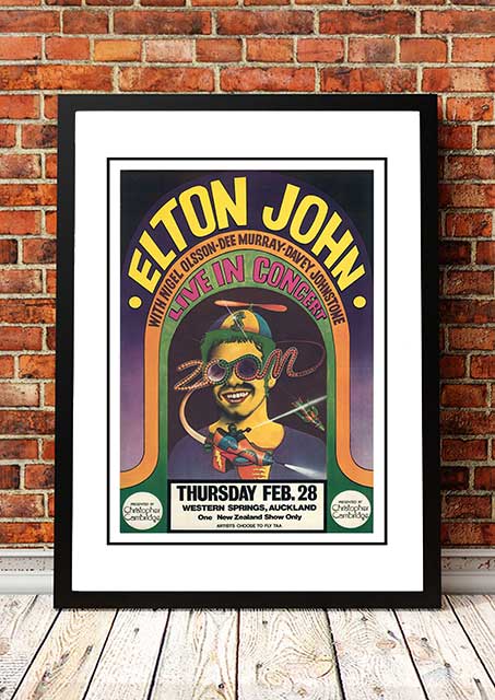 Elton John ‘Western Springs’ Auckland, NZ Concert Poster 1971 - Framed A3