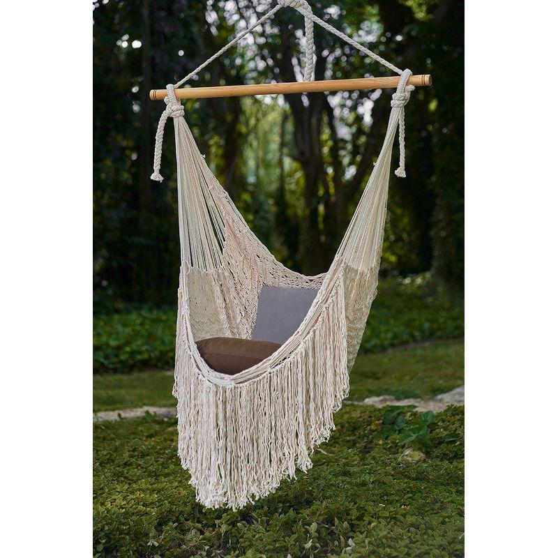 Fringed Cotton Rope Mexican Hammock Swing from Mexico in Ivory