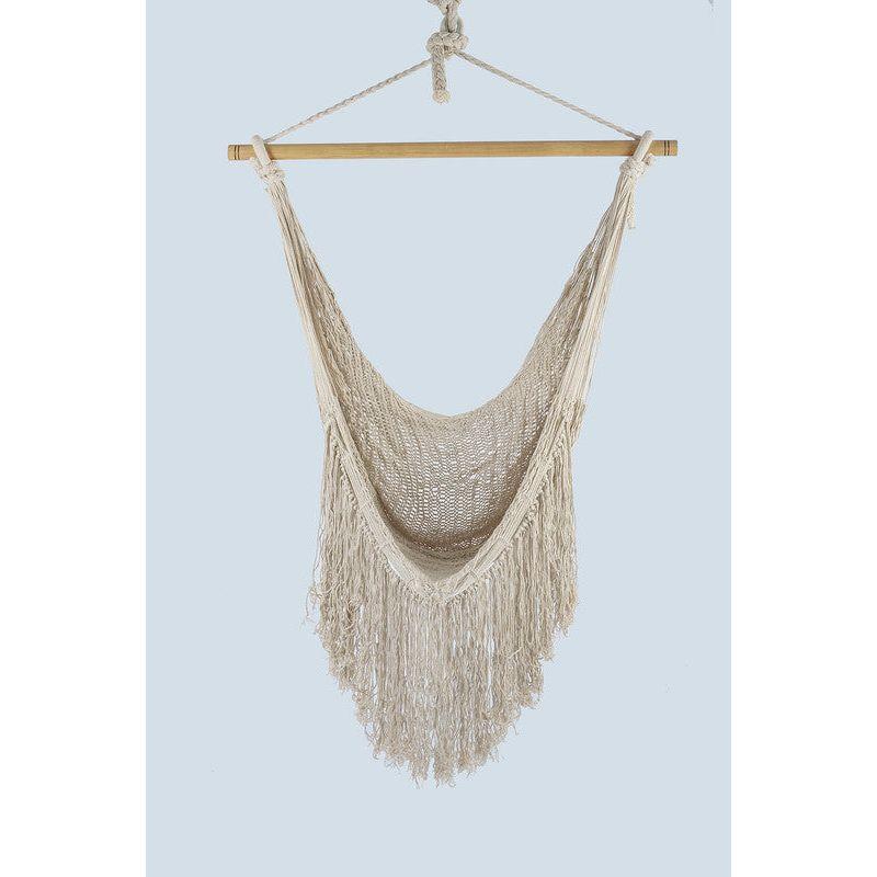 Fringed Cotton Rope Mexican Hammock Swing from Mexico in Ivory