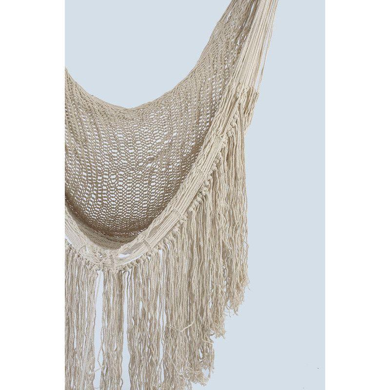 Fringed Cotton Rope Mexican Hammock Swing from Mexico in Ivory