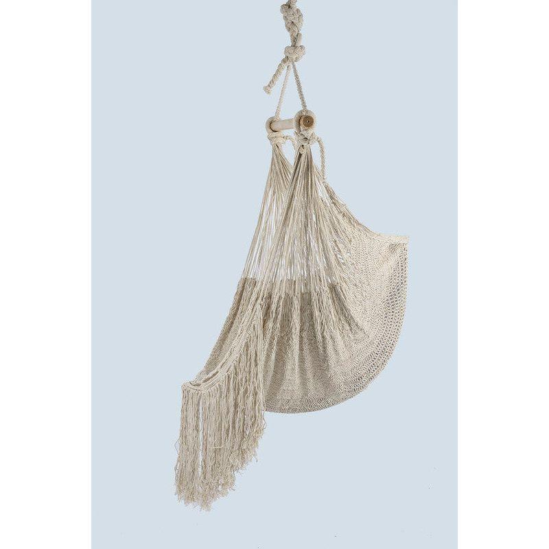 Fringed Cotton Rope Mexican Hammock Swing from Mexico in Ivory
