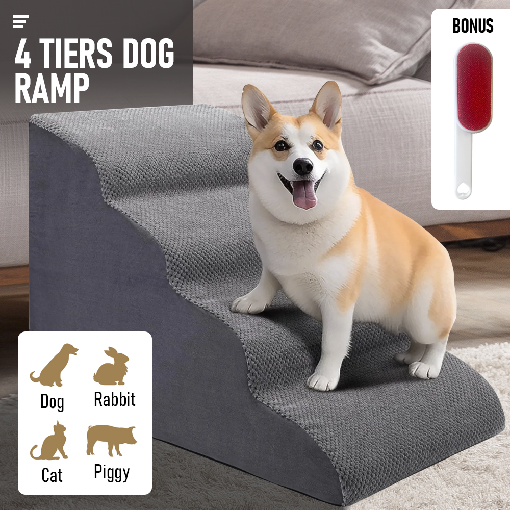 Non-Slip 4 Tiers Dog Ramp/Step/Stair Foam Dog Steps for High Beds or Couches