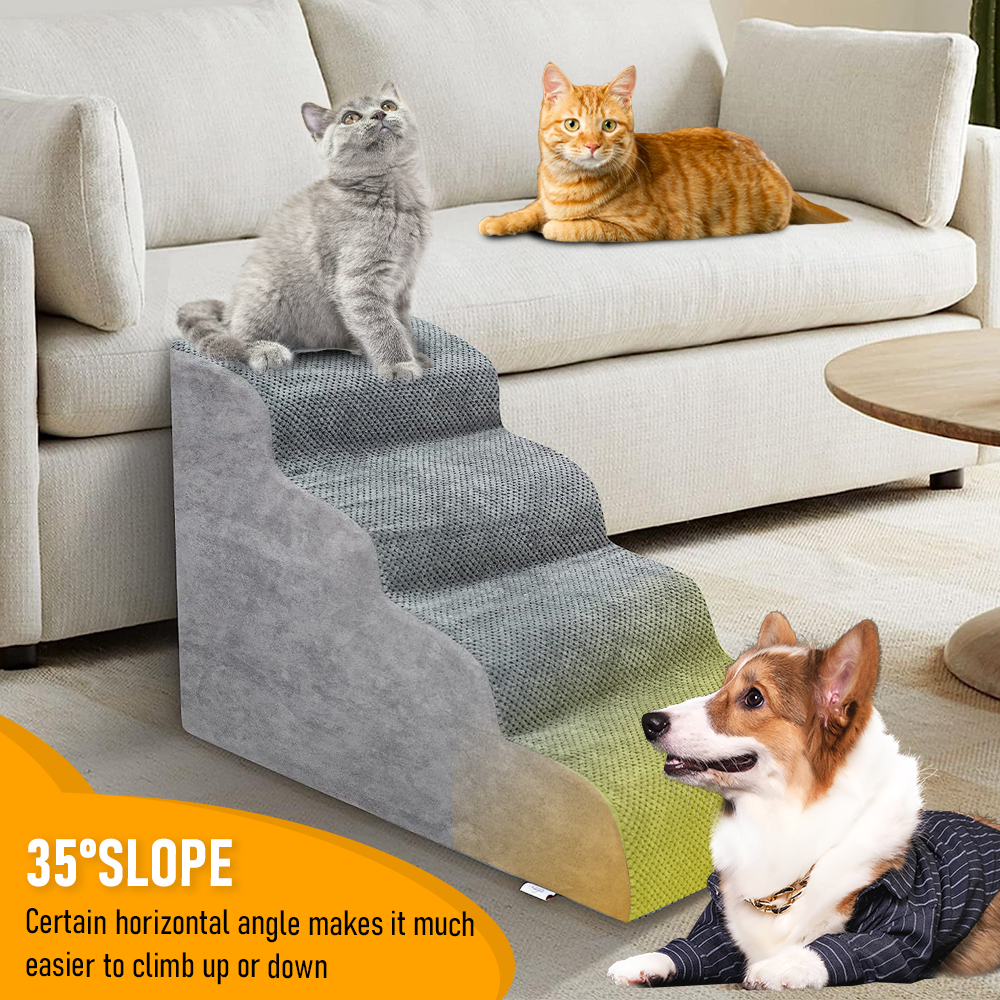 Non-Slip 4 Tiers Dog Ramp/Step/Stair Foam Dog Steps for High Beds or Couches