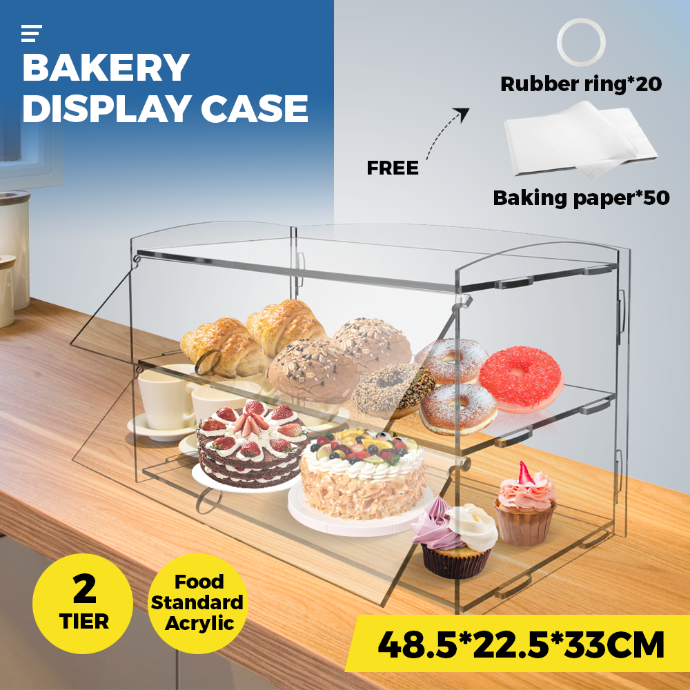 Alston 2-Tier Bakery Display Case Cabinet Pastry Acrylic Cupcake Donuts Cake Pastry Clear Display Cabinet Shelf Transparent Showcase 225x485x330mm