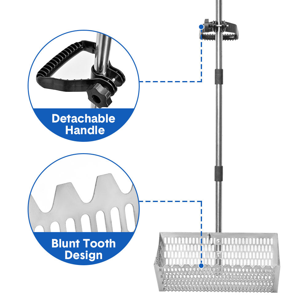 Beach Rake Stainless Steel Sand Flea Rake 140cm Long Detachable Handle and Shark Tooth Wide Sifter for Easy Sand Flea Removal with Bonus Basket and Tools