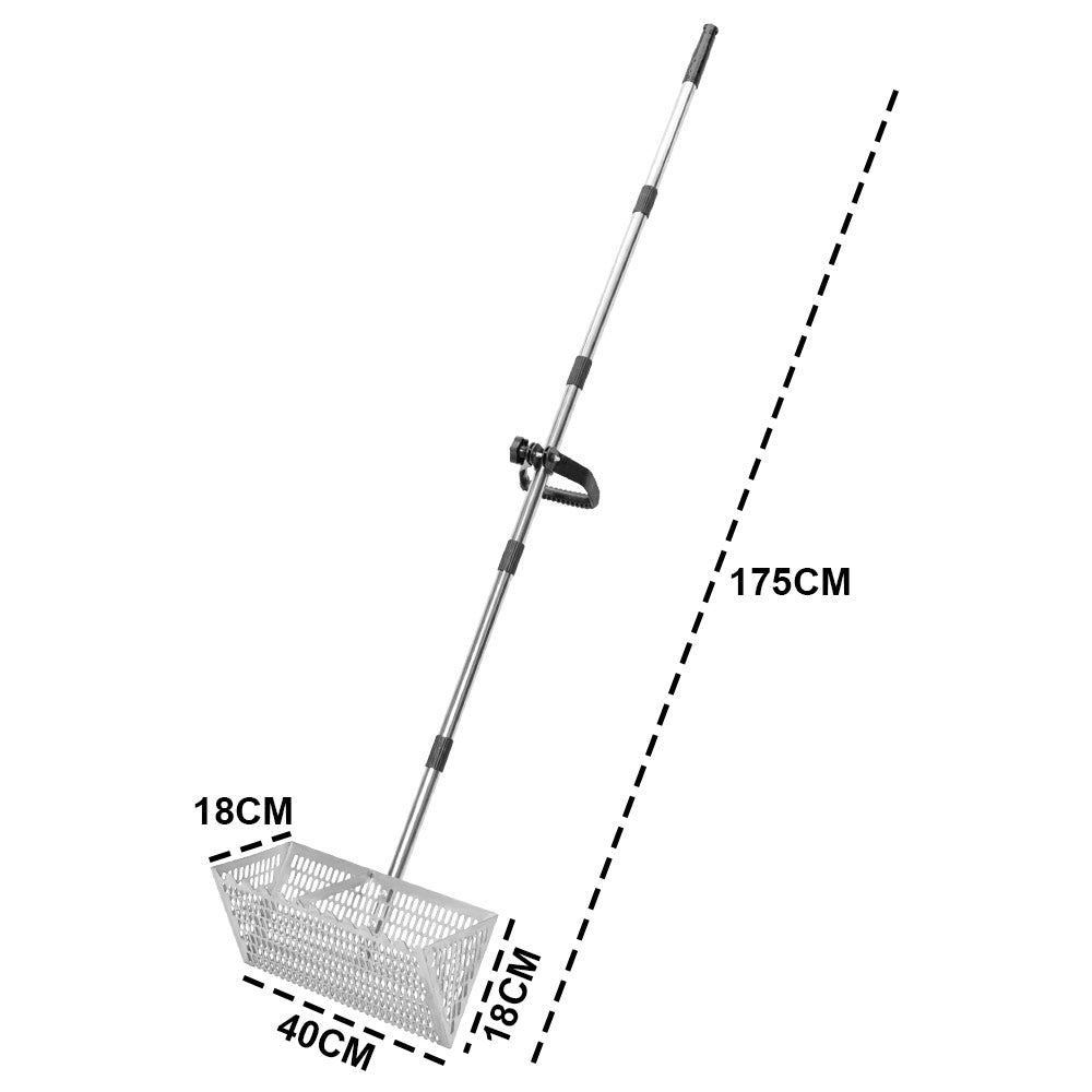 Beach Rake Stainless Steel Sand Flea Rake 140cm Long Detachable Handle and Shark Tooth Wide Sifter for Easy Sand Flea Removal with Bonus Basket and Tools