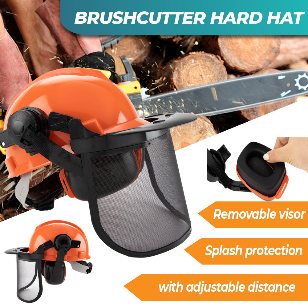 Chainsaw Brushcutter Hard Hat Safety Helmet Face Shield With Visor & Ear Muffs For Landscaping Gardening Lawn Mowing Edge Trimming CE Approved