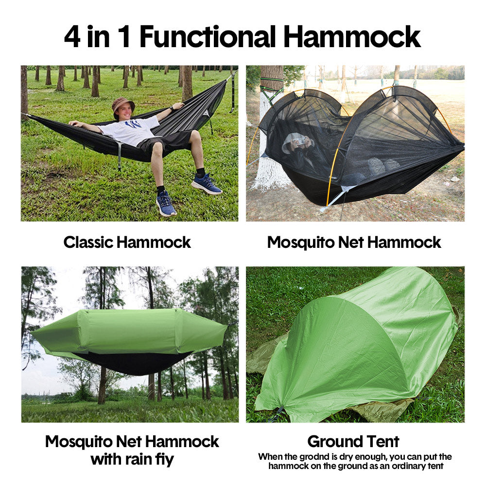 Hammock Tent Outdoor Double Portable Multi-Functional Waterproof Hammock Parachute Camping Hanging Bed 270x140cm with Anti Mosquito Net and Storage Bag