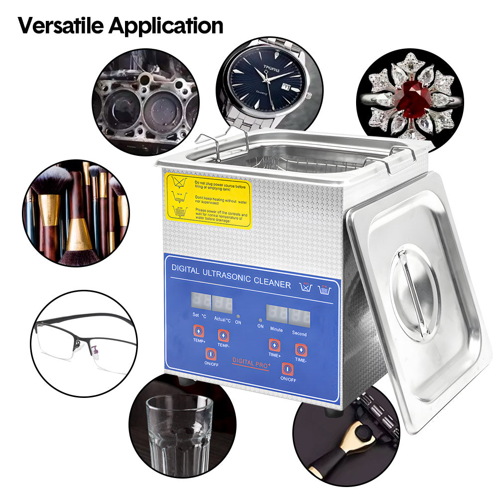 2L Ultrasonic Cleaner Lab-Grade Stainless Steel Ultrasonic Cleaning Machine Digital Heating Timer and Basket for Home and Commercial Jewellery Eyeglass