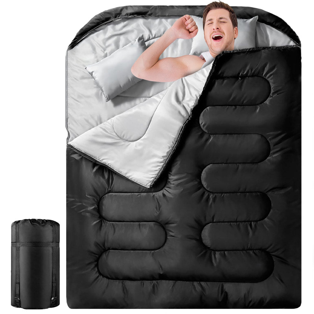 Detachable Double Sleeping Bag with 2 Pillows Queen Size– 2-in-1 Convertible Design Waterproof Warm Lightweight for Camping Hiking &amp; Outdoor Use